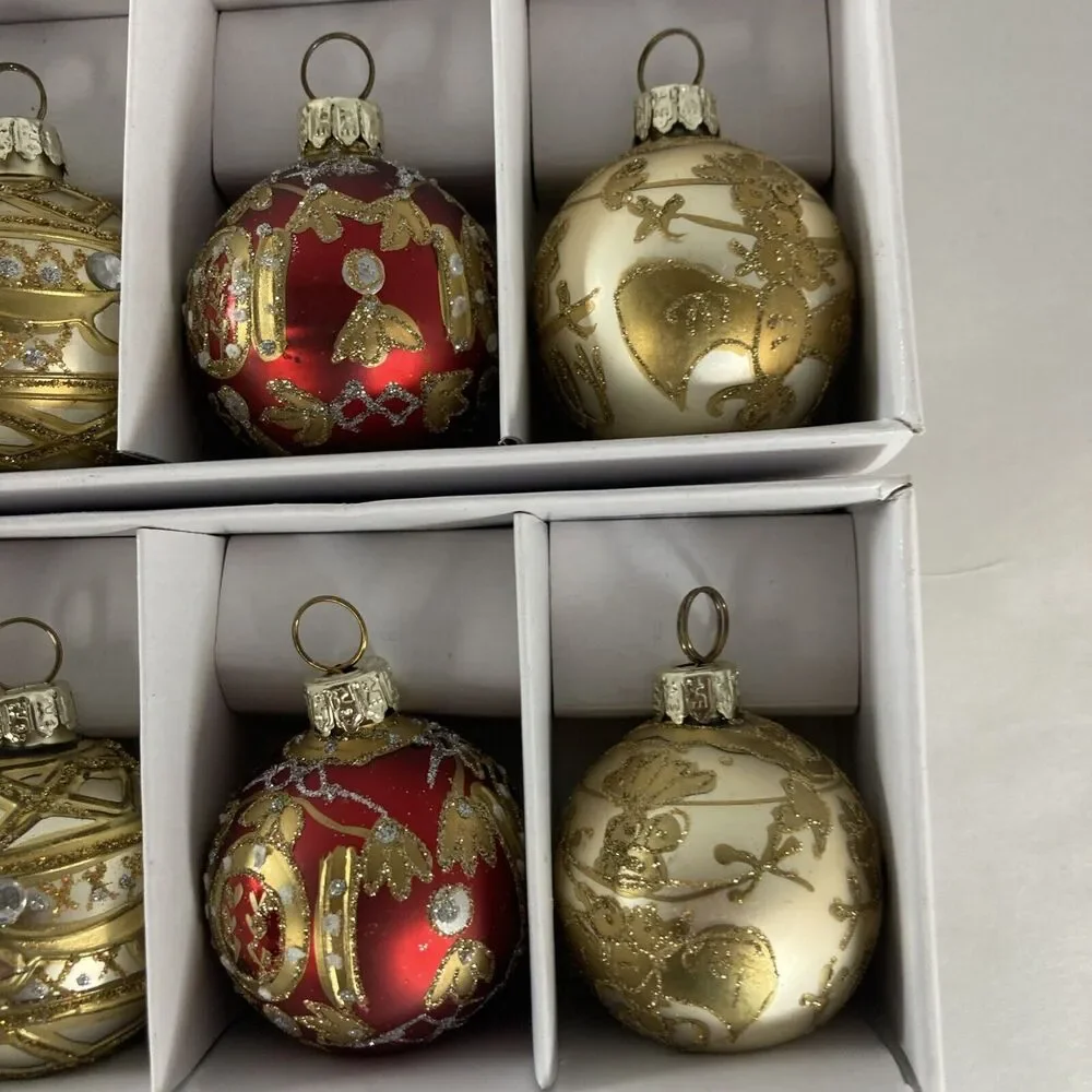 Lillian Vernon Cloisonné Type Ball Ornaments Name Card Holder 2 Boxes Of 6 Vtg